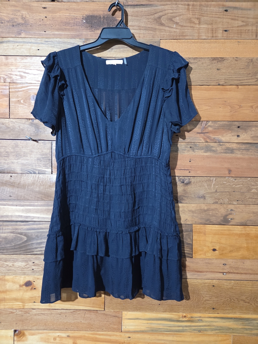 LoveShackFancy Navy Textured Smocked Ruffle Mini Dress FlutterSleeve Cottagecore